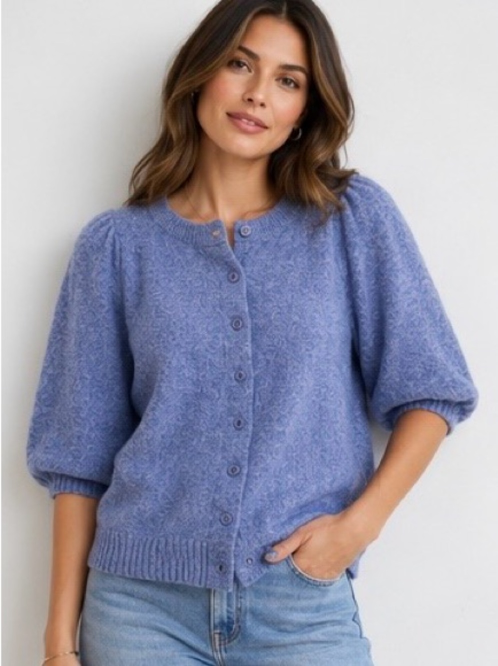 By Anthropologie Cashmere Collection Puff Sleeve Cardigan Blue XS NWT